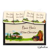 Personalised Wine Garden Bar Runner Mat, Wine Garden & 4 x Drinks Coasters Gift Set Garden Bar Sets / Custom Beer Mats Home Bar, Wine Lover