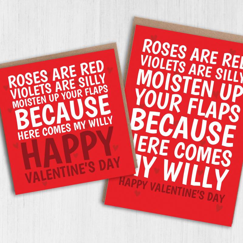 Moisten up your flaps because here comes my willy rude, funny Valentine's Day card for wife, girlfriend, partner (Size A6/A5/A4/Square 6x6") - A6: Single card