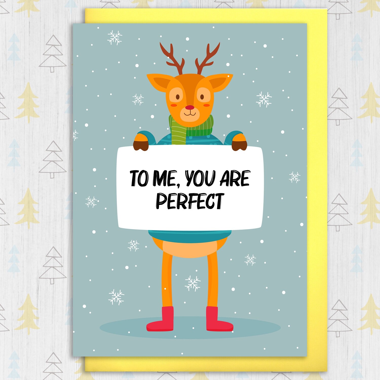 To me you are perfect reindeer Christmas, Holidays card for husband, wife, boyfriend, girlfriend, partner, mate (Size A6/A5/A4/Square 6x6") - A6: Single card