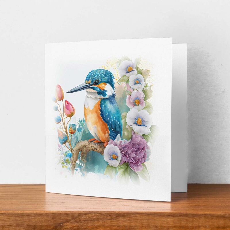 Notelet Card of a King Fisher Any Occasion Card For Her or For Him Card For Birthday or Easter Card Thank You Card - Square (6x6) / Blank Message