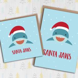 Santa Jaws shark sea life Christmas, Holidays, Xmas, festive card for children, child, toddler, baby, nephew (Size A6/A5/A4/Square 6x6") - A6: Single card