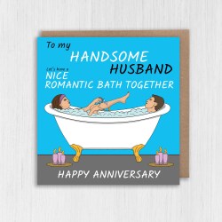 Nice romantic bath together funny husband, boyfriend, bathroom humour anniversary card from wife, girlfriend (Size A6/A5/A4/Square 6x6") - A6: Single card - Boyfriend