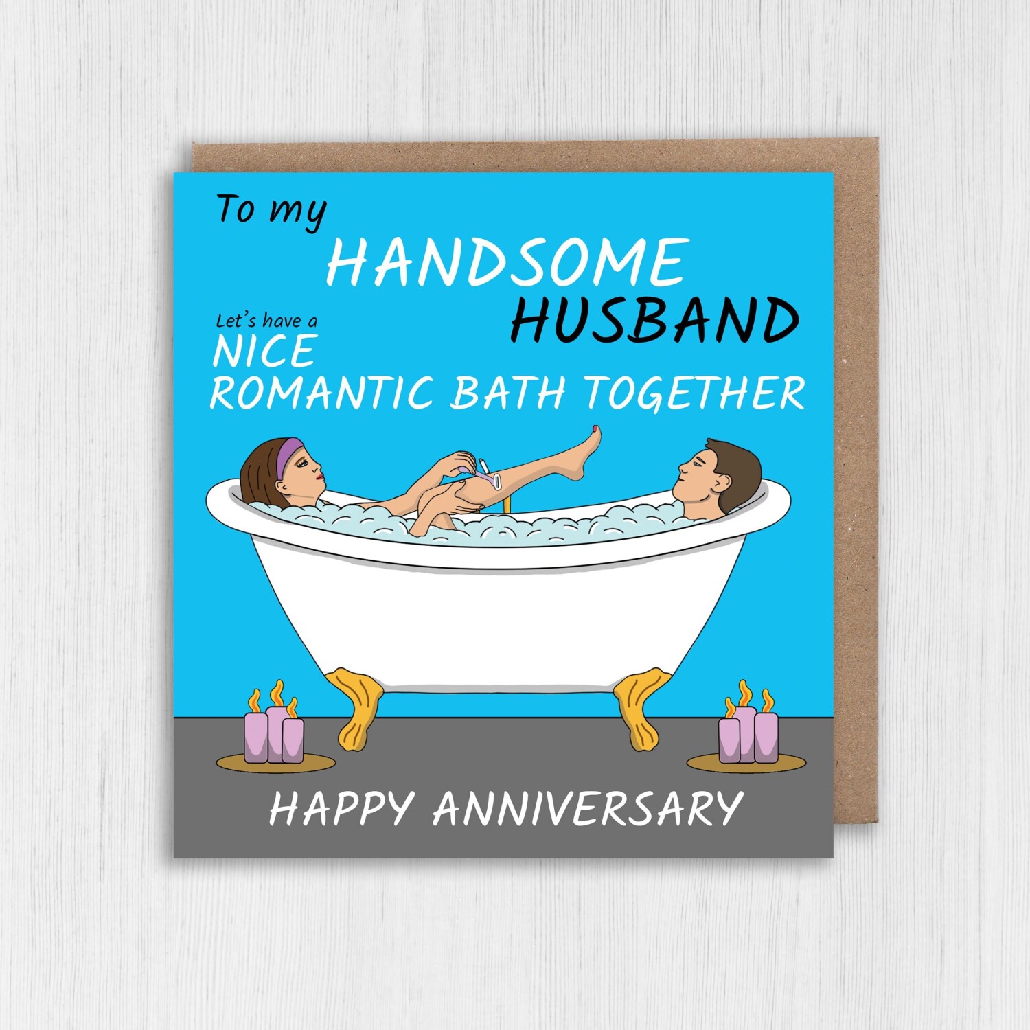 Nice romantic bath together funny husband, boyfriend, bathroom humour anniversary card from wife, girlfriend (Size A6/A5/A4/Square 6x6") - A6: Single card - Boyfriend