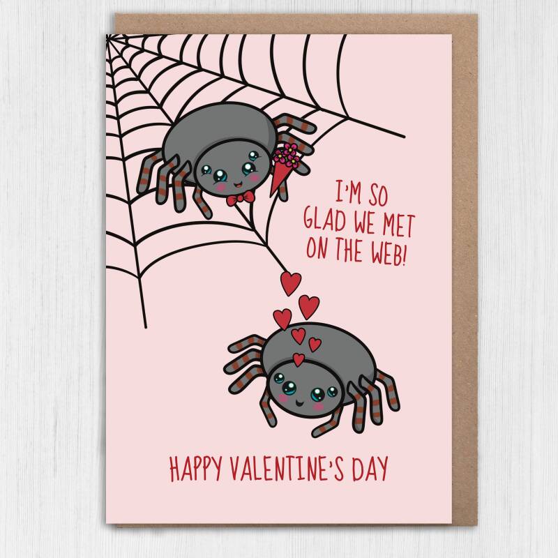 I'm so glad we met on the web spiders Valentine's Day card for wife, girlfriend, husband, boyfriend, partner (Size A6/A5/A4/Square 6x6") - A6: Single card