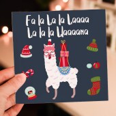 Fa la la la la llama alpaca in santa hat Christmas, Holidays card for friends, mates, buddies, male, female (Size A6/A5/A4/Square 6x6")