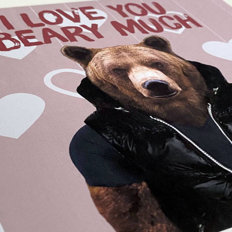 I love you beary much bear in clothes Valentine's Day, love, bear pun card for husband, wife, partner (Animalyser) Size A6/A5/A4/Square 6x6" - A6: Single card