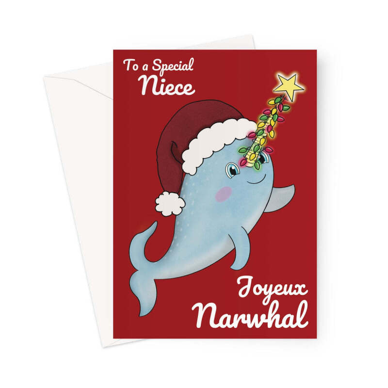 Narwhal Christmas Card For Niece - A5 Portrait - 1 Card