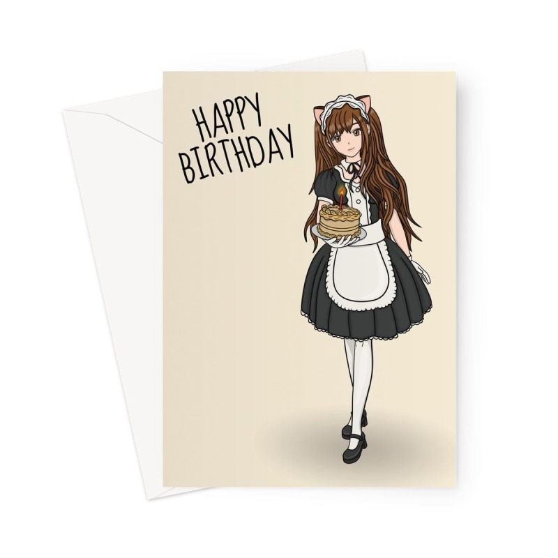 Maid Cafe Anime Birthday Card - A5 Portrait - 1 Card