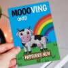 Moooving onto pastures new funny cow, moo pun, rainbow, new home, moving, new job, leaving work colleague card (Size A6/A5/A4/Square 6x6") - A6: Single card