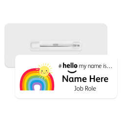 #hello my name is... Name Badge - Cartoon Rainbow & Sun