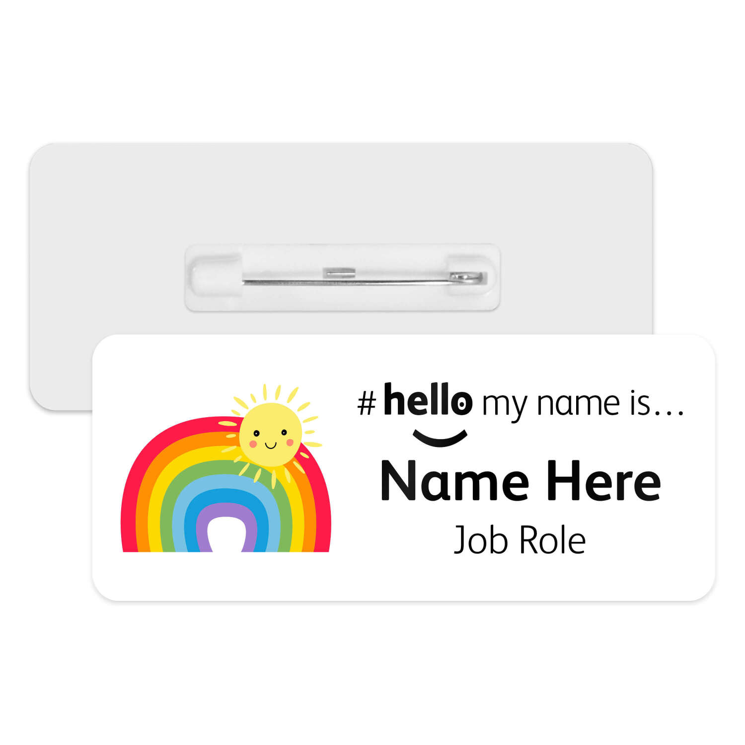 #hello my name is... Name Badge - Cartoon Rainbow & Sun