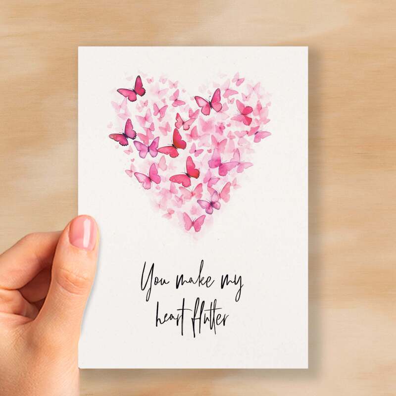 Anniversary or Valentine's Card for Her Anniversary Card for Wife Valentines Day Card For Husband Boyfriend or Girlfriend Butterfly Heart - Small (4x6) / Blank Message