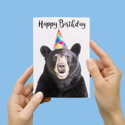 Birthday Card For Him or Her Fun Birthday Card of A Black Bear Happy Birthday Card For Mum, Dad, Sister Brother - Small (4x6) / Blank Message