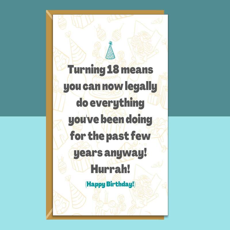 Funny 18th Birthday Card - Personalised if needed - For Him - For Her - Friend, son, daughter, brother, sister - Turning 18 years old - Blank inside