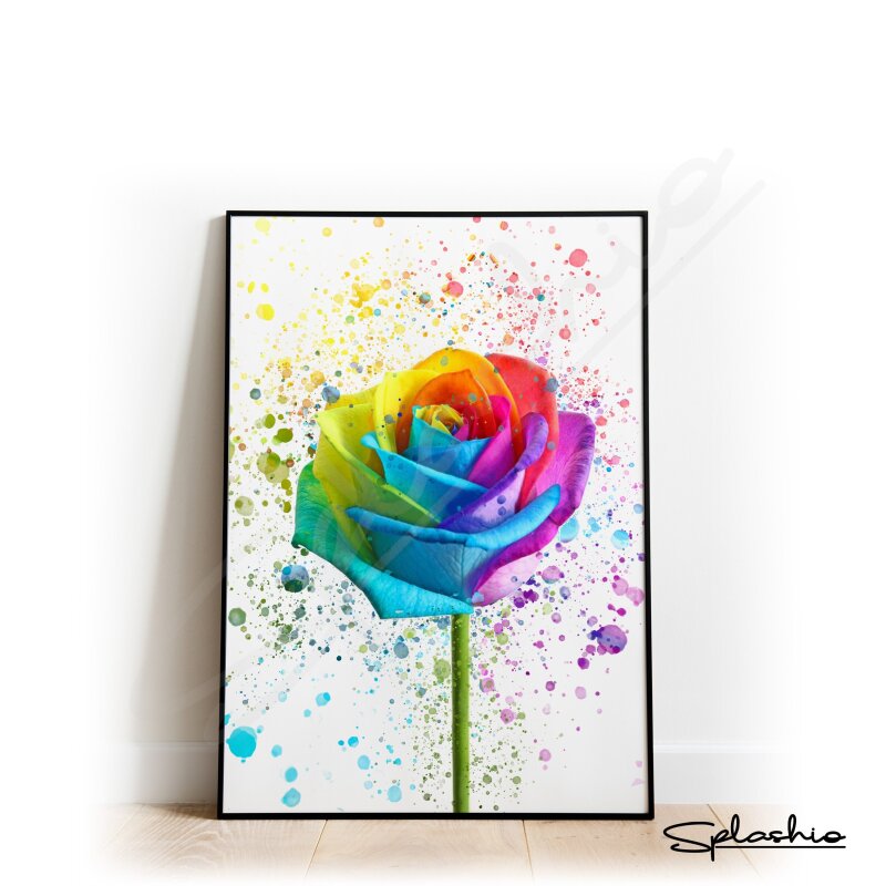 RAINBOW ROSE Art Print, Self Love Art, Rainbow Art Work High Gloss Print, Splash Art, Home Decor, Romantic Art Floral Prints Custom Art Work - A6 - Print Only