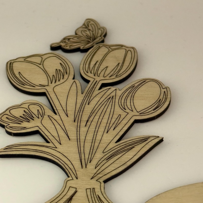Unique Wooden Tulip Birthday Greeting Card