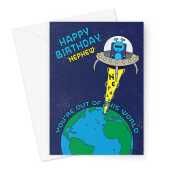 Happy Birthday Card For Nephew - Alien Space Ship Children's - A5 Greetings Card