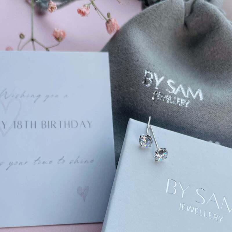 18th Birthday Gift Stud Diamond CZ Silver Earrings - Default Title