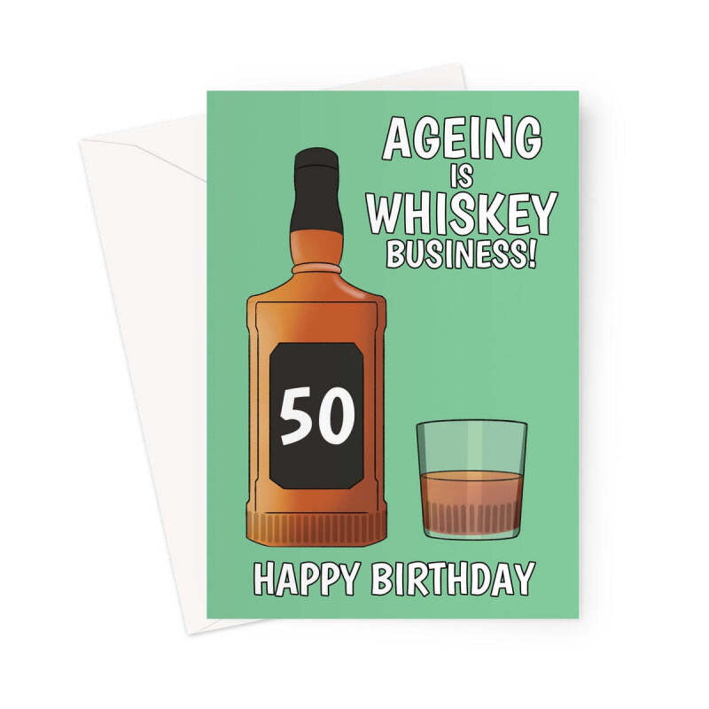 Bourbon Whiskey-Themed 50th Birthday Card - A5 Portrait - 1 Card