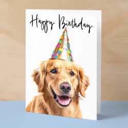 Birthday Card For Her Card For Friend Mum or Sister Birthday Card For Him Brother Dad Happy Birthday Card of Golden Retreiver Dog Fun Card - Small (4x6) / Blank Message