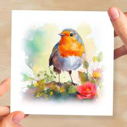 Notelet Card of a Robin For Anyone Any Occasion Card For Her or For Him Card For Birthday or Easter Card Thank You Card - Square (6x6) / Blank Message