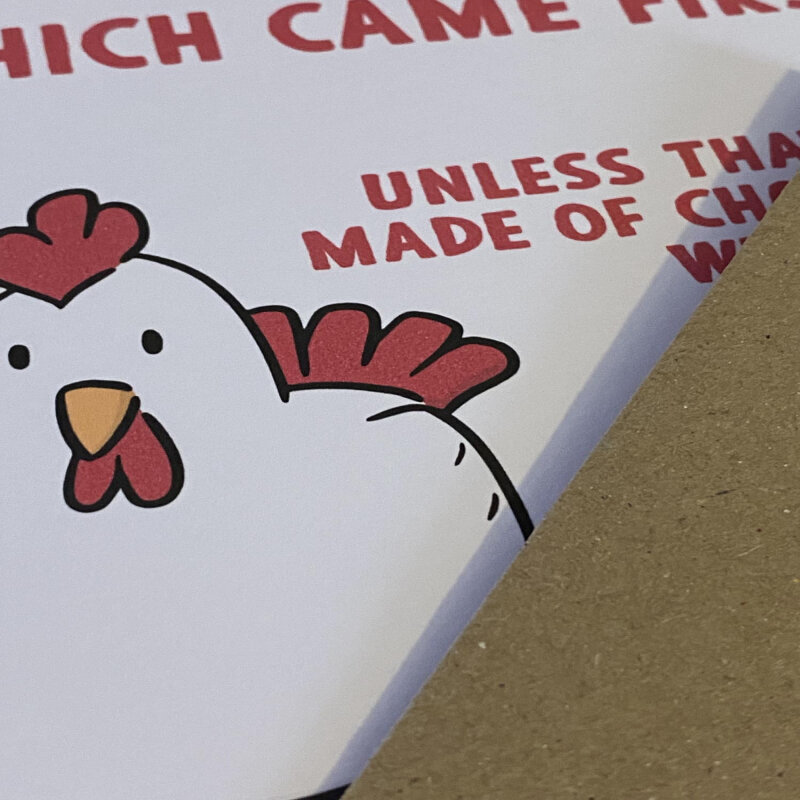 Which came first, the chicken or the egg funny Easter Sunday joke card for any age, adults and children (Size A6/A5/A4/Square 6x6") - A6: Single card