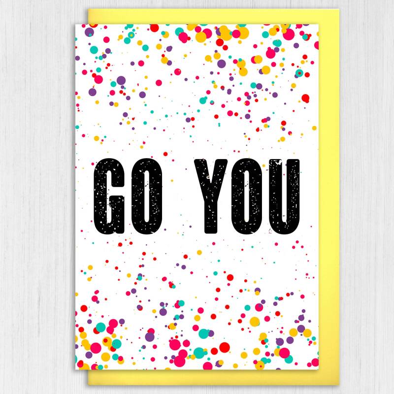 Congratulations, well done, new job, graduation card, colourful confetti-style, Congrats, Go you, Whoop (Size A6/A5/A4/Square 6x6") - A6: Single card - Congrats