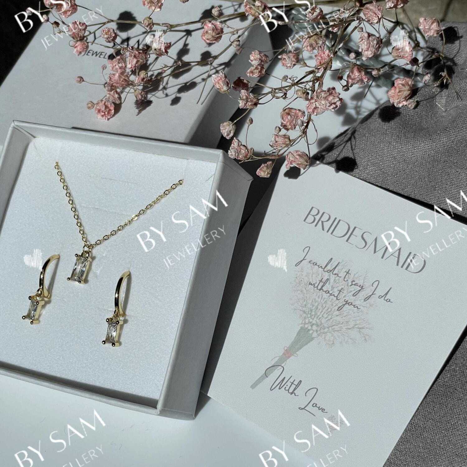 Bridesmaid gift earrings and necklace set - Gold