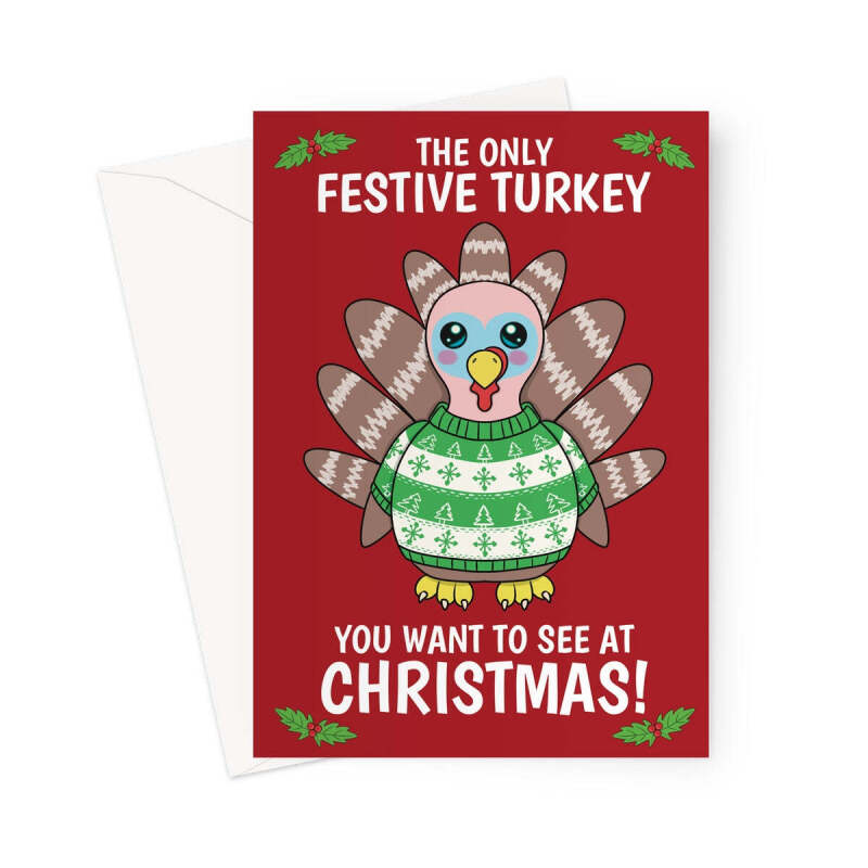 Festive Turkey Christmas Card For Vegetarians - A5 Portrait - 1 Card