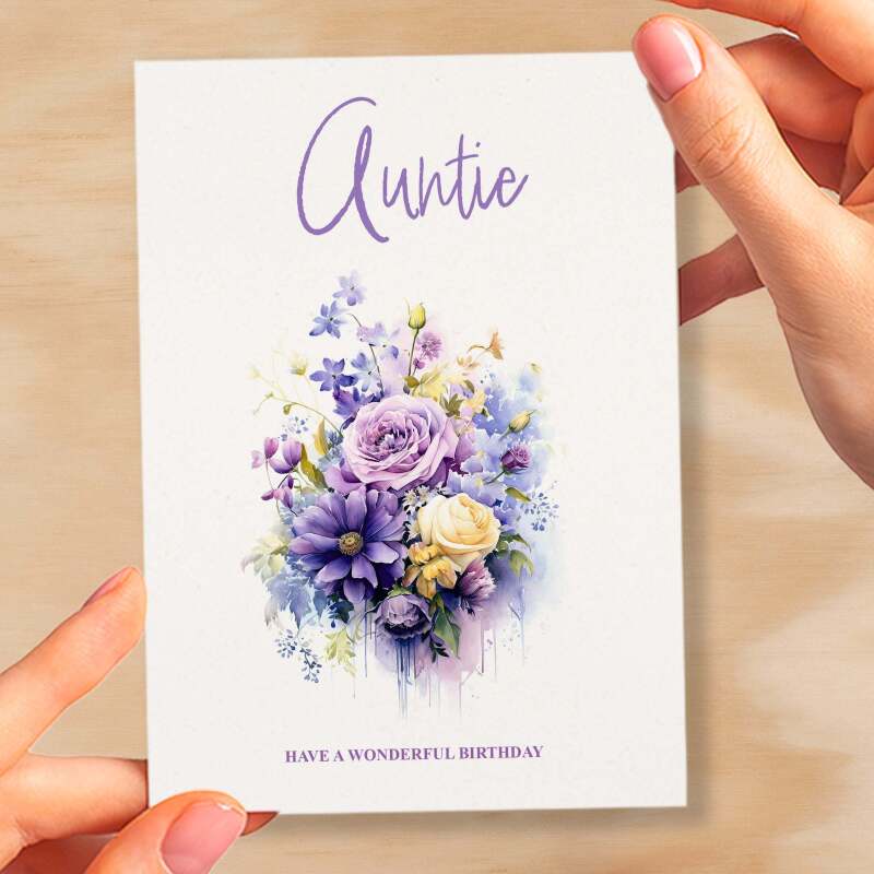 Birthday Card For Auntie Card For Her Card for Auntie Luxury Card For Auntie Birthday Card for Loved One Auntie Card Birthday Flower Card - Small (4x6) / Blank Message