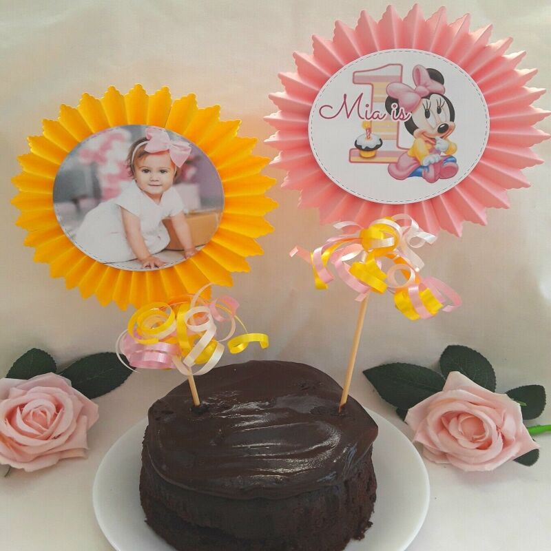 Personalised Baby Minnie 1st Birthday Cake Topper,Minnie Centrepiece,First cake - Age rosette