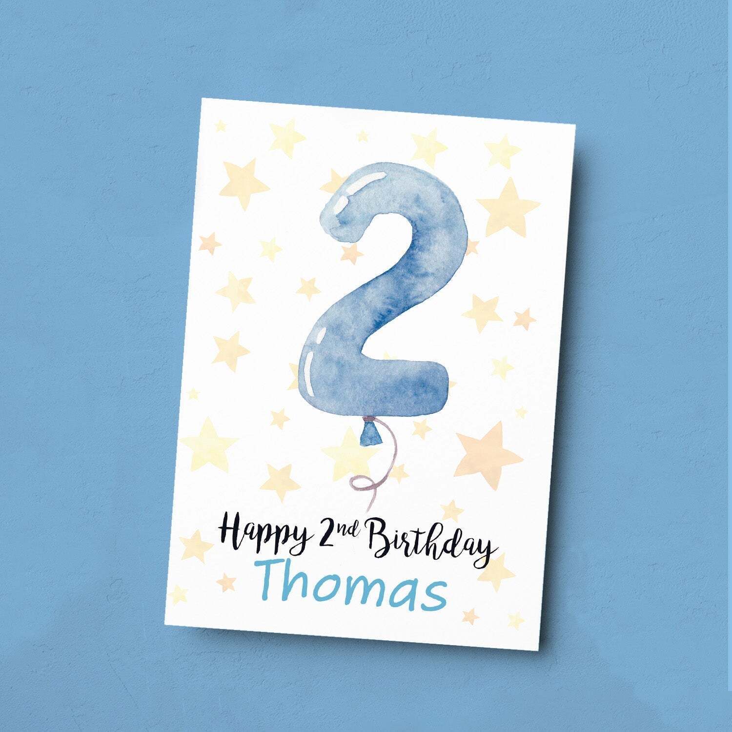 Customisable 2nd Birthday Card For Boy Custom Name Card For Boy Second Birthday Card For Baby Birthday Card for Baby Boy Custom 2nd Birthday - Small (4x6) / Blank Message