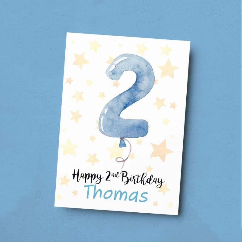 Customisable 2nd Birthday Card For Boy Custom Name Card For Boy Second Birthday Card For Baby Birthday Card for Baby Boy Custom 2nd Birthday - Small (4x6) / Blank Message