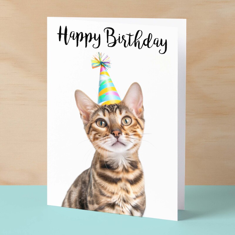 Birthday Card For Anyone Birthday Card For Friend Birthday Card For Her or For Him Bengal Cat Birthday Card For Son or Daughter - Small (4x6) / Blank Message