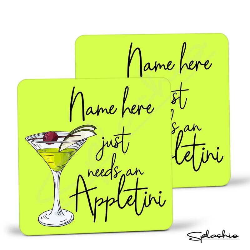 Coaster - Appletini Cocktail Personalised Coaster, Personalised, Fathers Day gift, Christmas Coaster, Secret Santa, Birthday Gift, Home Bar.