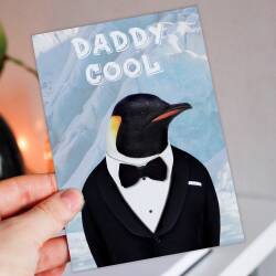 Daddy Cool funny penguin animal in clothes Father’s Day card for dad, daddy, father, papa (Animalyser) (Size A6/A5/A4/Square 6x6") - A6: Single card