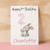 Personalised 1st, 2nd, 3rd, 4th, 5th Birthday Card for Daughter, Granddaughter, Niece, Goddaughter Girls Bunny Rabbit Card - 1 - One - Blank Message
