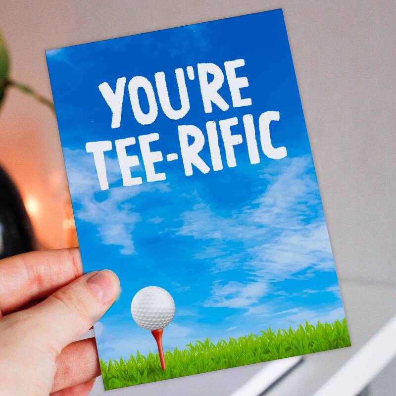 Golfer, golfing, golf pun, congratulations, well done, celebration card: You're terrific (Size A6/A5/A4/Square 6x6") - A6: Single card