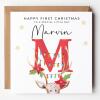 Personalised Children's First Christmas Card - Reindeer Watercolour Number - 1st Christmas Card for Child - Kids Christmas Gift First Xmas