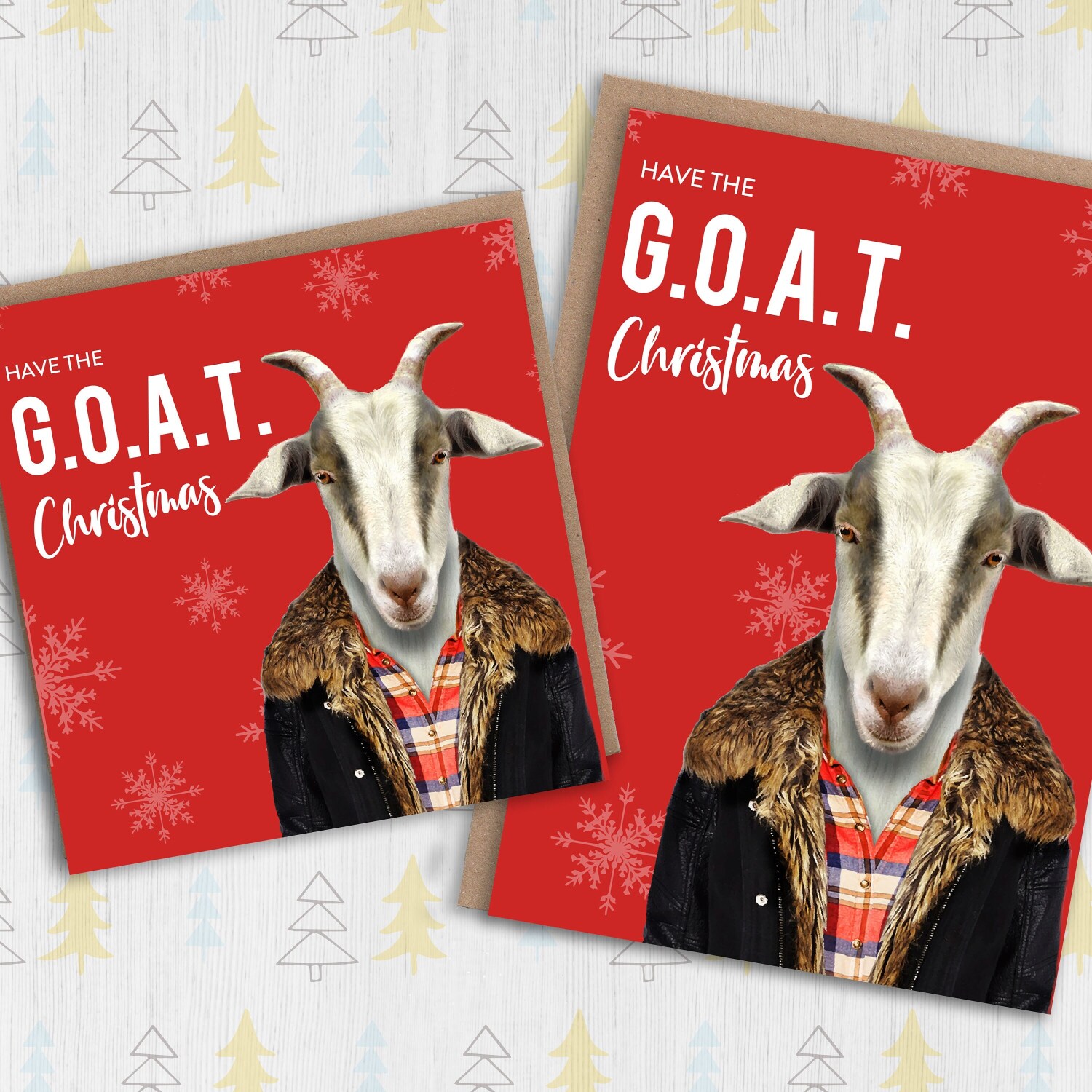 Have the Greatest of All Time (G.O.A.T) Christmas goat in clothes Holidays, Xmas, festive card (Animalyser) (Size A6/A5/A4/Square 6x6") - A6: Single card