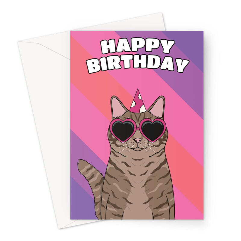 Tabby Cat Birthday Card - A5 Portrait - 1 Card