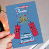 Sparks fly because you’re dynamite funny anniversary card for boyfriend, husband, wife, girlfriend, partner (Size A6/A5/A4/Square 6x6") - A6: Single card