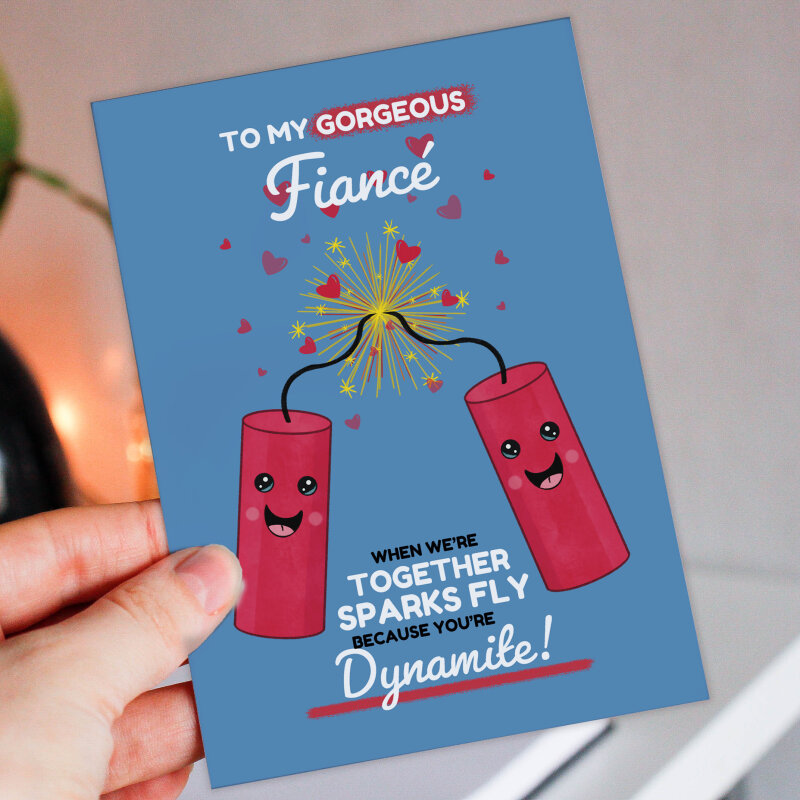 Sparks fly because you’re dynamite funny anniversary card for boyfriend, husband, wife, girlfriend, partner (Size A6/A5/A4/Square 6x6") - A6: Single card