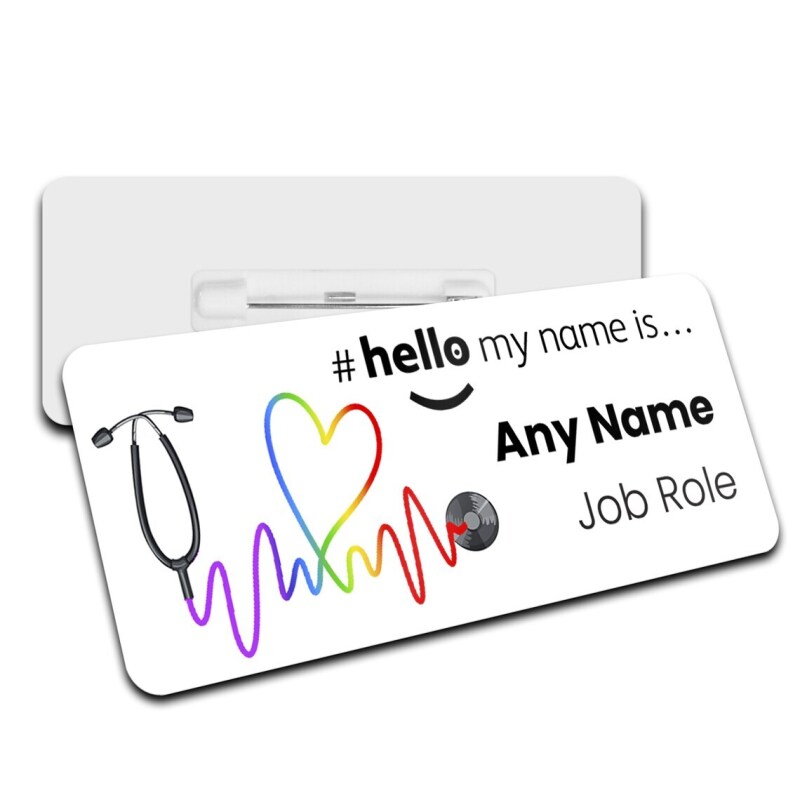 Hello My Name is Badge Rainbow Stethoscope