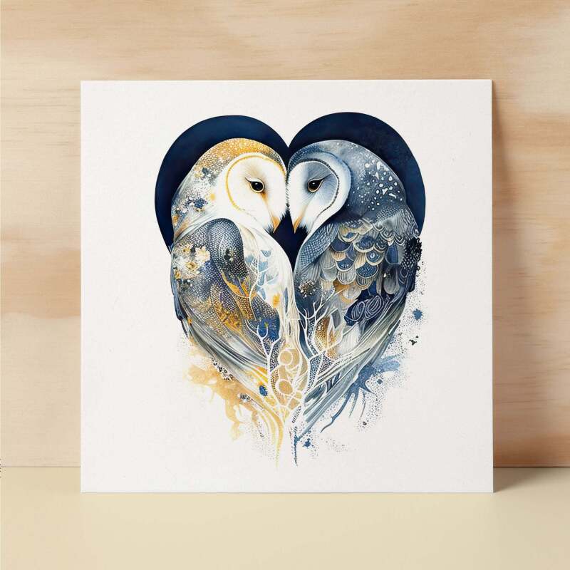 Anniversary or Valentine's Day Card For Wife Anniversary Card For Husband Boyfriend or Girlfriend Valentines Card For Him or Her Blue Owls - Square (6x6) / Blank Message