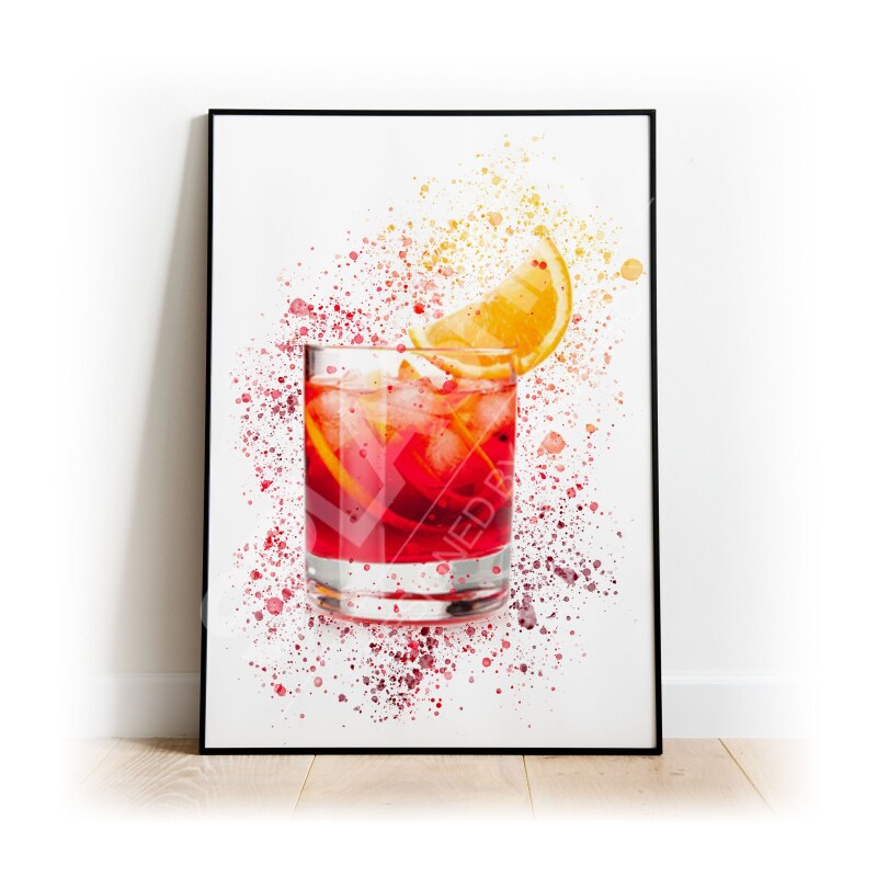 NEGRONI Poster Print , Splash Cocktail Print, Unique Splash Print. Lovely Alcohol Print, Stand out Wall Art For a Cocktail lover, home bar. - A6