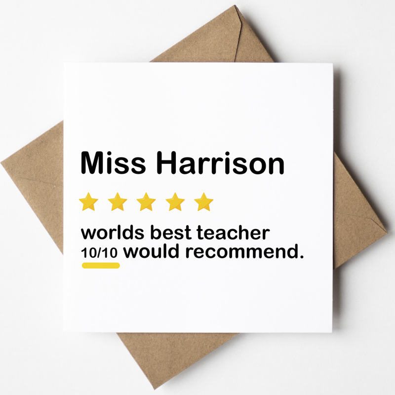 Worlds best teacher recommendation, Personalised Teacher Card