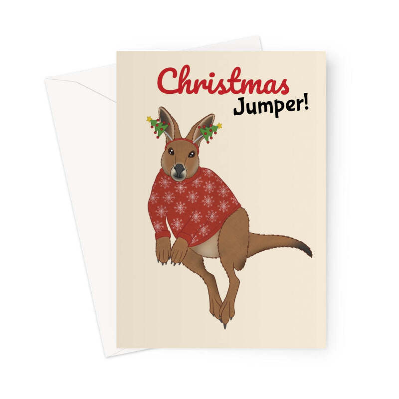 Funny Festive Christmas Jumper - Kangaroo Pun - A5 Portrait - 1 Card