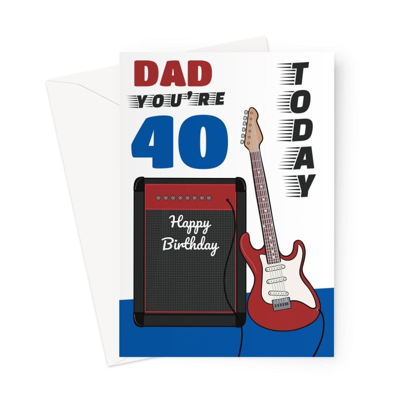 Dad 40th Birthday Card Rock Guitar - A5 Portrait - 1 Card