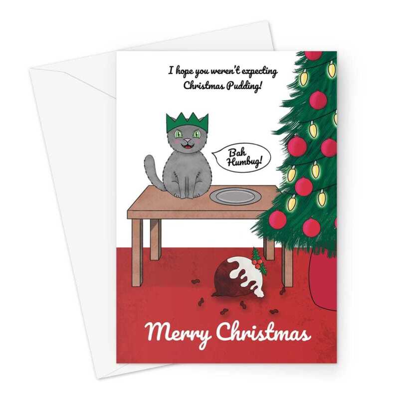 Merry Christmas Card - Bah humbug Cat - A5 Greeting Card - A5 Portrait - 1 Card